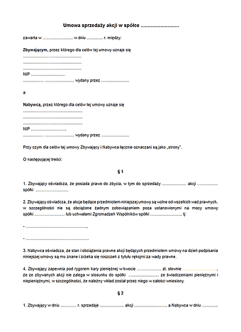 USAS Umowa sprzedaży akcji w spółce