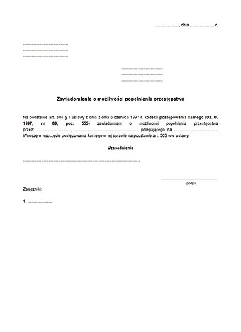 ZoMPP Zawiadomienie o możliwości popełnienia przestępstwa