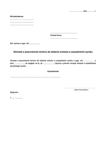 WoPTZW Wniosek o przywrócenie terminu do złożenia wniosku o uzasadnienie wyroku
