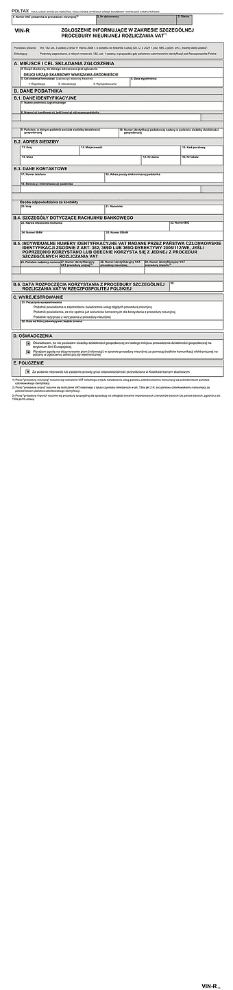 VIN-R (OSS) (4) Zgłoszenie informujące w zakresie nieunijnej procedury szczególnej rozliczania VAT