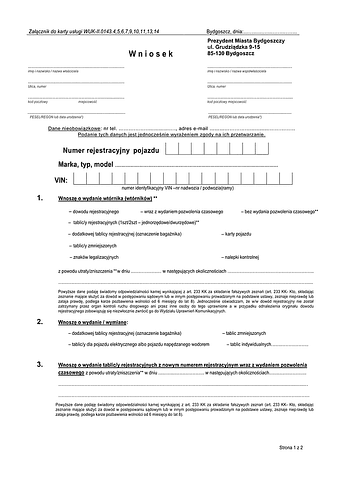 WoWDT-B Wniosek o wymianę lub wydanie wtórnika Bydgoszcz