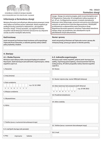 POL-2022/2 Skarga do Europejskiego Trybunału Praw Człowieka