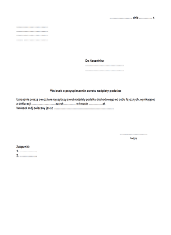 WoPZNP Wniosek o przyspieszenie terminu zwrotu nadpłaty podatku dochodowego od osób fizycznych (z PIT)