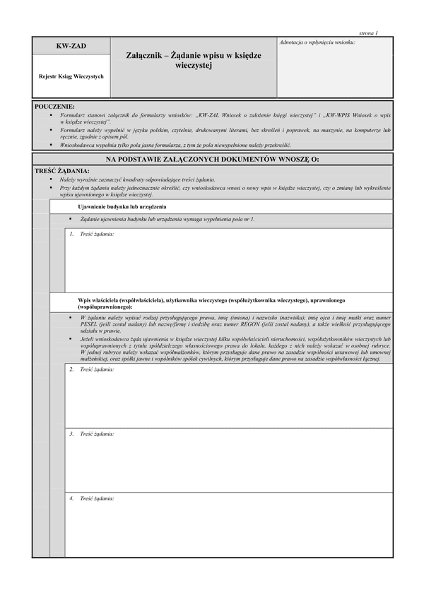 KW-ZAD (od 2014) (archiwalny) Załącznik – Żądanie wpisu w księdze wieczystej