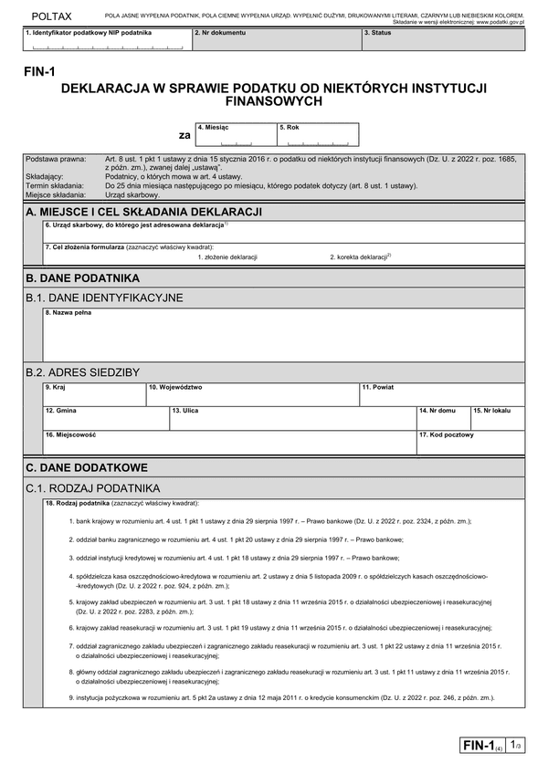 FIN-1 (4) Deklaracja w sprawie podatku od niektórych instytucji finansowych