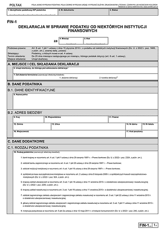 FIN-1 (4) Deklaracja w sprawie podatku od niektórych instytucji finansowych