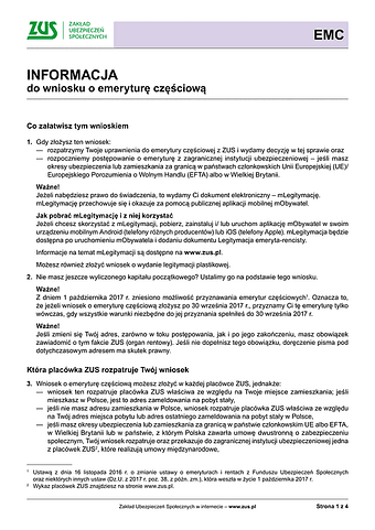 ZUS EMC Inf Informacja do wniosku o emeryturę częściową