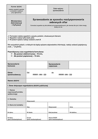 SSRO Sprawozdanie ze sposobu rozdysponowania zebranych ofiar