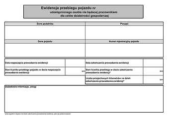 EPPDBN Ewidencja przebiegu pojazdu udostępnionego osobie nie będącej pracownikiem - dla celów działalności gospodarczej