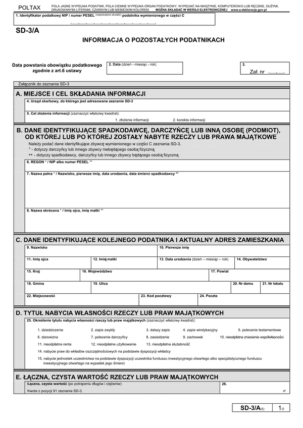 SD-3/A (5) (od IX 2014) (archiwalny) Informacja o pozostałych podatnikach