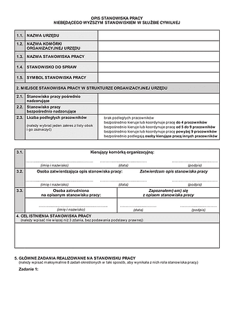 OSPNW Opis stanowiska pracy niebędącego wyższym stanowiskiem w służbie cywilnej
