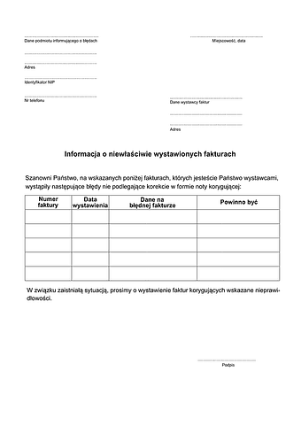 IoNWF Informacja o niewłaściwym wystawianiu faktur