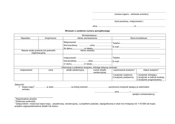 WUNP Wniosek o ustalenie numeru porządkowego