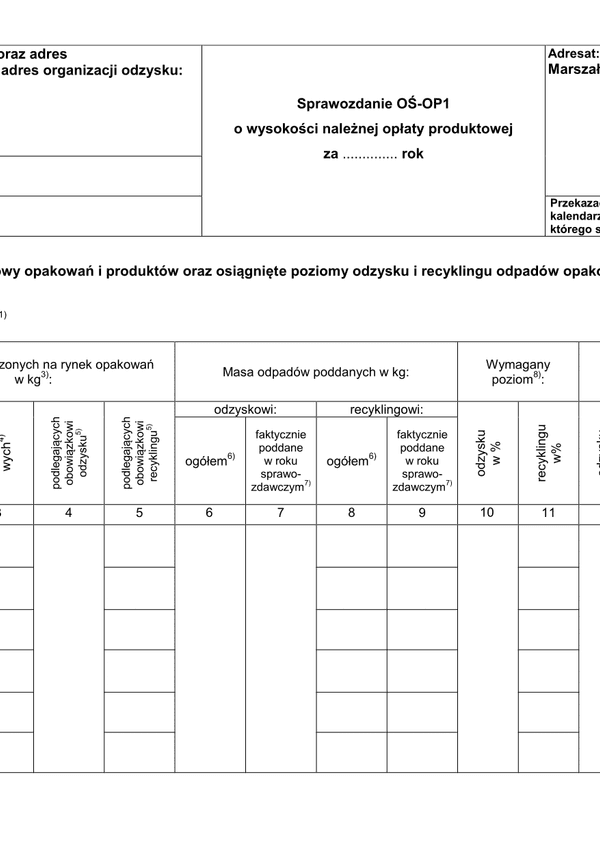 OŚ-OP1 (archiwalny) Sprawozdanie OŚ-OP1 o wysokości należnej opłaty produktowej