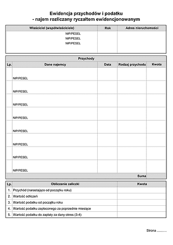 EPiPr Ewidencja przychodów i podatku - najem rozliczany ryczałtem ewidencjonowanym