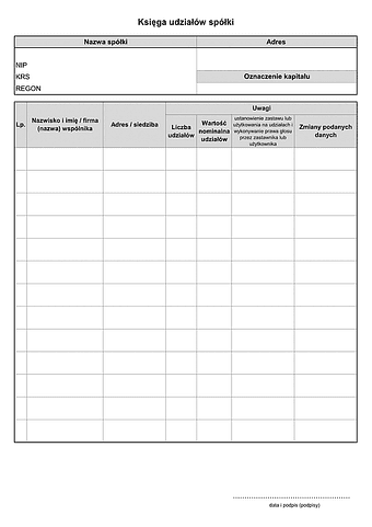 KUS Księga udziałów spółki z ograniczoną odpowiedzialnością (sp. z o. o.)