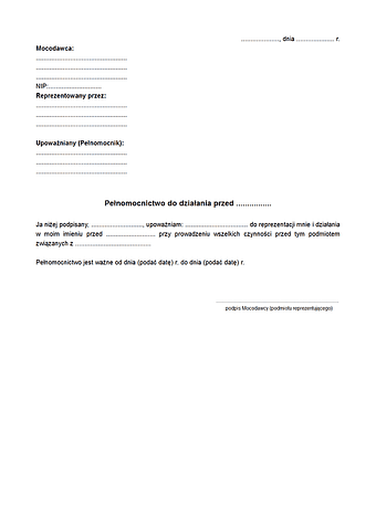 PADIU Pełnomocnictwo administracyjne - do działania w instytucjach / urzędach