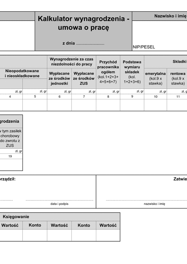 KW-UP (archiwalny) Kalkulator wynagrodzenia - umowa o pracę