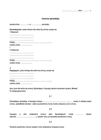 USWW Umowa sprzedaży przez współwłaścicieli
