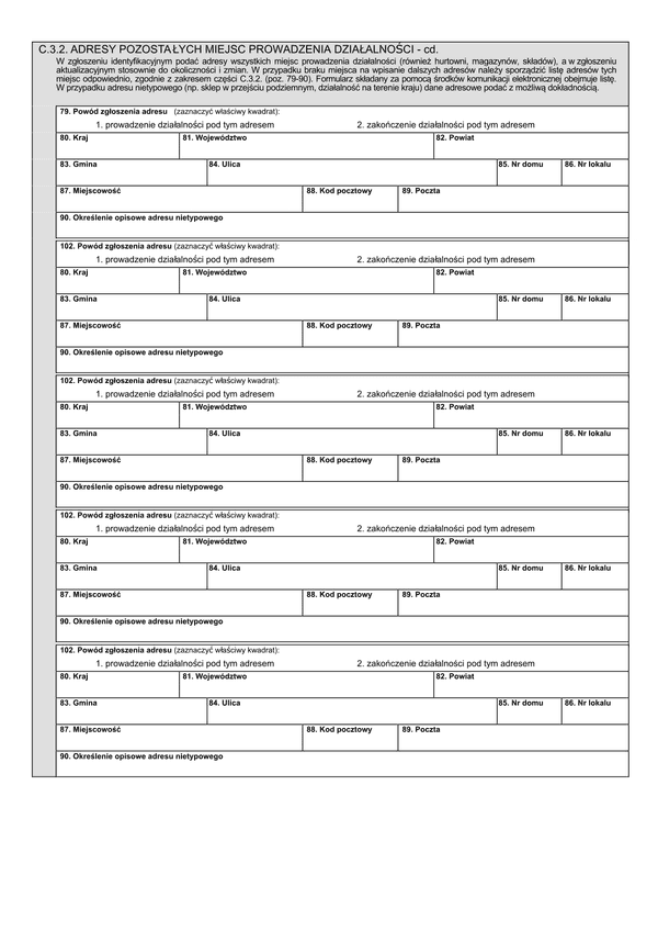 NIP-7 (3) - C.3.2 (archiwalny)  Załącznik do NIP-7: Adresy pozostałych miejsc prowadzenia działalności