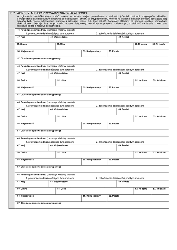 NIP-2 (10) - B.7 (archiwalny) Załącznik do NIP-2: Adresy miejsc prowadzenia działalności
