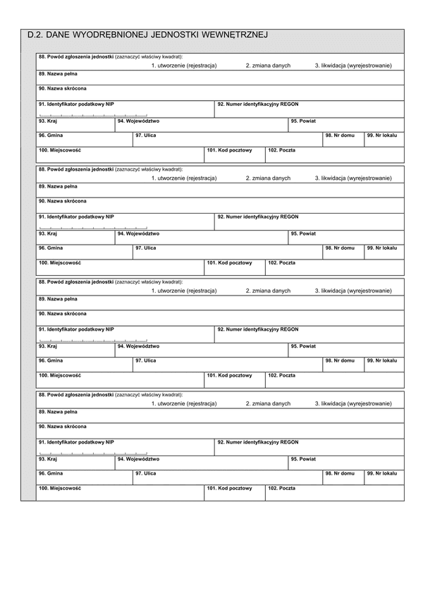NIP-2 (10) - D.2 (archiwalny) Załącznik do NIP-2: Dane wyodrębnionej jednostki wewnętrznej