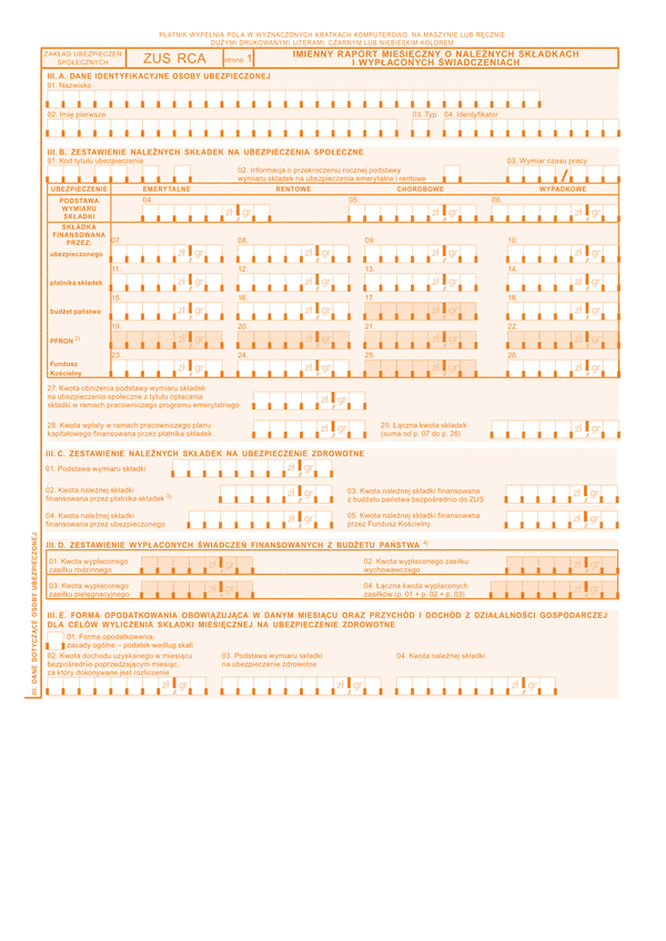 ZUS RCA zal Załącznik do imiennego raportu miesięcznego o należnych składkach i wypłaconych świadczeniach
