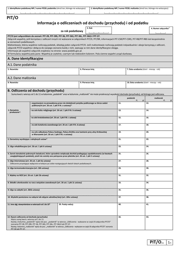 PIT/O (28) (2023) Informacja o odliczeniach od dochodu (przychodu) i od podatku w roku podatkowym