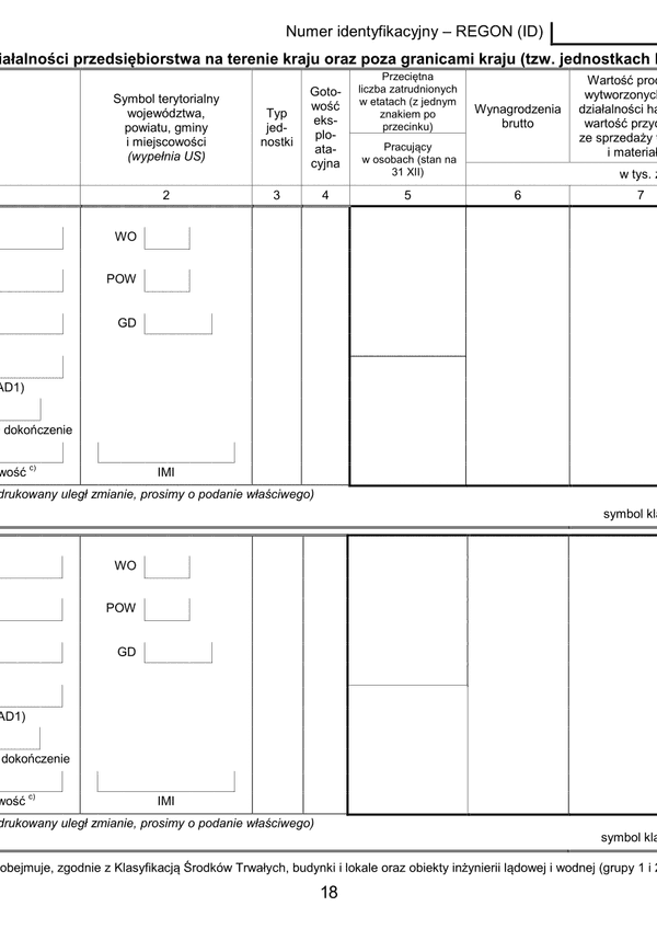 GUS SP (2014) s.18 (archiwalny) Roczna ankieta przedsiębiorstwa za rok 2014 - załącznik strona 18