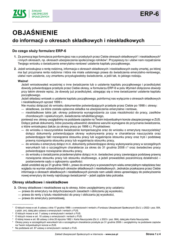 ZUS ERP-6 zal Informacja dotycząca okresów składkowych i nieskładkowych - załącznik