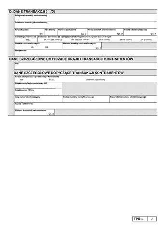 TPR-C/TPR-P (5) zał.D Dane transakcji D - transakcje finansowe (oznaczone kodami 1201 lub 2201), korzystające z uproszczenia safe harbour, objęte zwolnieniem z obowiązku sporządzenia lokalnej dokumentacji cen transferowych