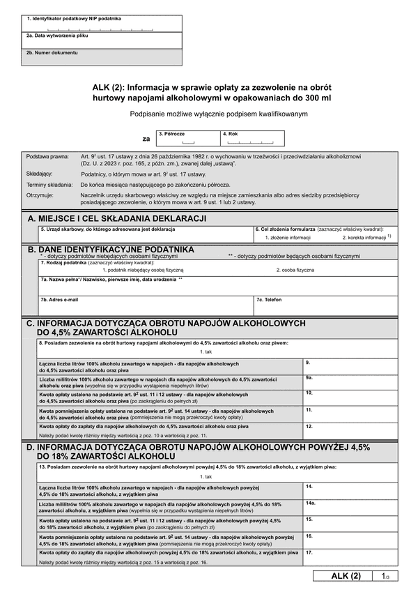 EW_ALK (2) Informacja w sprawie opłaty za zezwolenie na obrót  hurtowy napojami alkoholowymi w opakowaniach do 300 ml