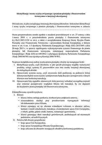 AML Identyfikacja i ocena ryzyka związanego z praniem brudnych pieniędzy i finansowania terroryzmu