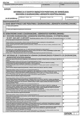 CIT/CFI (3) Informacja o danych będących podstawą do określenia dochodu z zagranicznej jednostki kontrolowanej