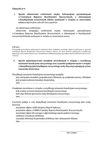 AML - zał. 6 Oświadczenie o odnotowaniu rozbieżności