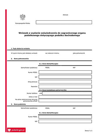 WoZDPPD Wniosek o wydanie zaświadczenia do zagranicznego organu podatkowego dotyczącego podatku dochodowego