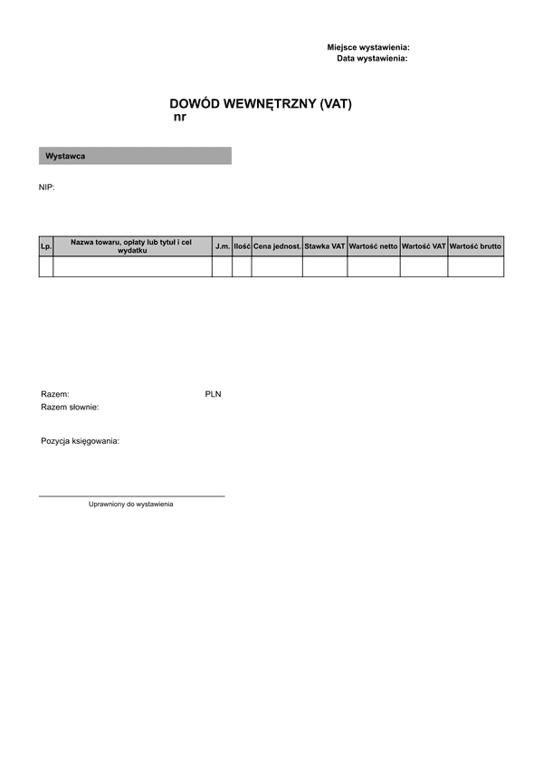 DW-VAT Dowód wewnętrzny VAT