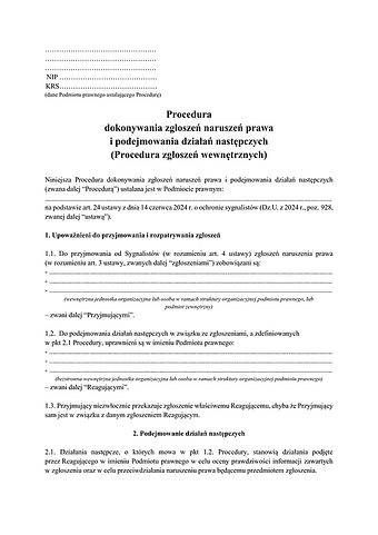 Syg-PZW Procedura dokonywania zgłoszeń naruszeń prawa i podejmowania działań następczych (Procedura zgłoszeń wewnętrznych)