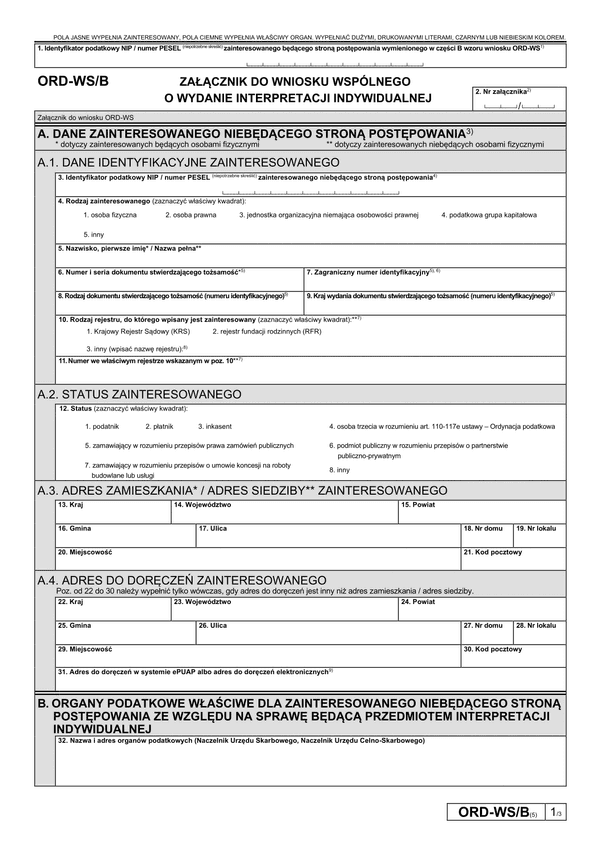 ORD-WS/B (5) Załącznik do wniosku wspólnego o wydanie interpretacji indywidualnej