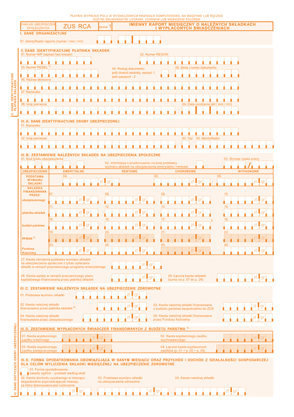 ZUS RCA Imienny raport miesięczny o należnych składkach i wypłaconych świadczeniach