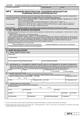 NIP-8 Zgłoszenie identyfikacyjne / aktualizacyjne w zakresie danych uzupełniających