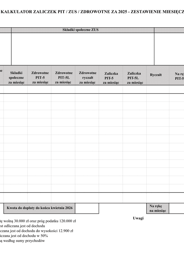 KzPZZ - API Kalkulator zaliczek PIT/ZUS/zdrowotne - za 2025 - zestawienie miesięczne