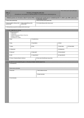 TW-2 (5) Tytuł wykonawczy stosowany w egzekucji obowiązków o charakterze niepieniężnym