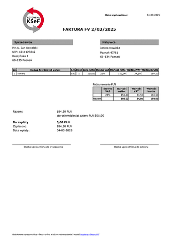 FVdp Faktura do paragonu (zgodna z KSeF)