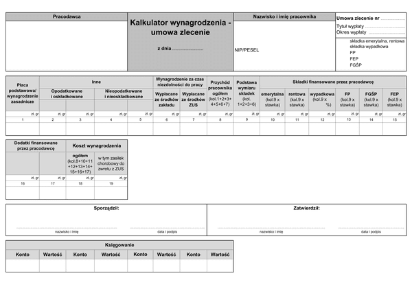 KW-UZ (archiwalny) (od IV 2015) Kalkulator wynagrodzenia - umowa zlecenia