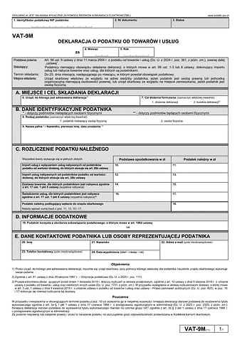 VAT-9M Deklaracja dla podatku od towarów i usług