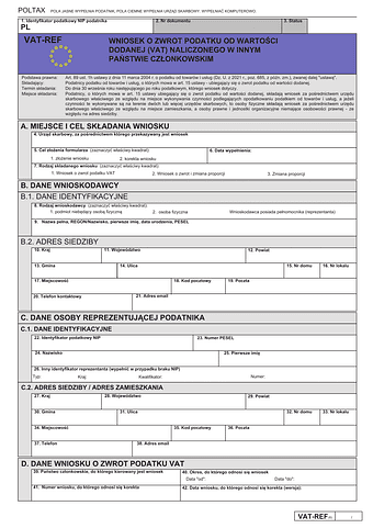 VAT-REF (6) Wniosek o zwrot podatku od wartości dodanej (VAT) naliczonego w innym państwie członkowskim
