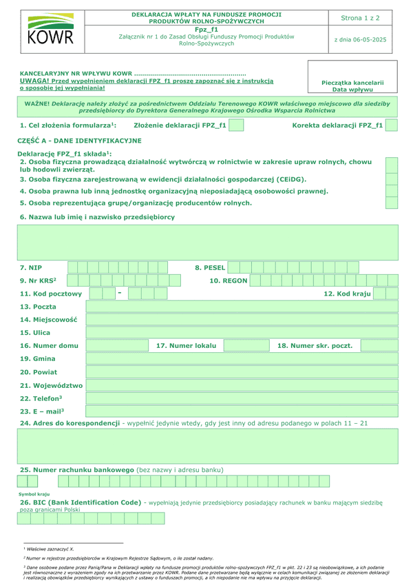 FPZ_f1 Deklaracja wpłaty na fundusze promocji produktów rolno-spożywczych
