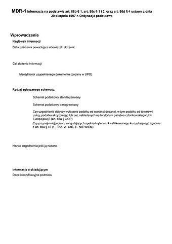MDR-1 Informacja na podstawie art. 86b § 1, art. 86c § 1 i 2, oraz art. 86d  § 4 ustawy z dnia 29 sierpnia 1997 r. Ordynacja podatkowa