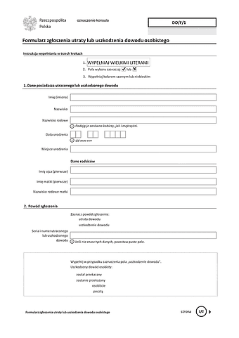 DO/F/1 Formularz zgłoszenia utraty lub uszkodzenia dowodu osobistego